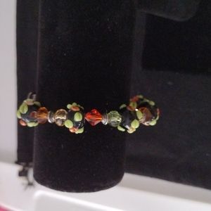 Handmade Black Ceramic and Rhinestone Bead Bracelet